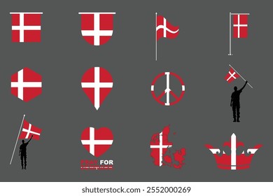 Flag of Denmark Set, Original and simple Denmark flag Bundle, vector illustration of Denmark flag Collection
