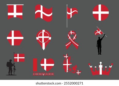 Flag of Denmark Set, Original and simple Denmark flag Bundle, vector illustration of Denmark flag Collection
