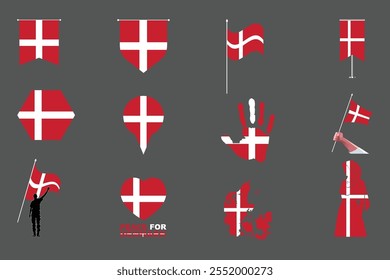 Flag of Denmark Set, Original and simple Denmark flag Bundle, vector illustration of Denmark flag Collection
