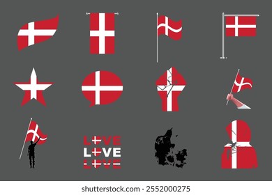 Flag of Denmark Set, Original and simple Denmark flag Bundle, vector illustration of Denmark flag Collection
