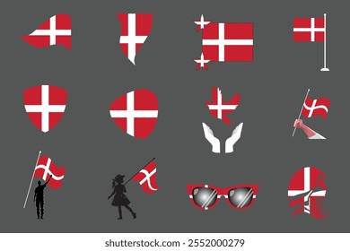 Flag of Denmark Set, Original and simple Denmark flag Bundle, vector illustration of Denmark flag Collection
