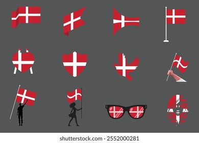 Flag of Denmark Set, Original and simple Denmark flag Bundle, vector illustration of Denmark flag Collection
