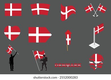 Flag of Denmark Set, Original and simple Denmark flag Bundle, vector illustration of Denmark flag Collection
