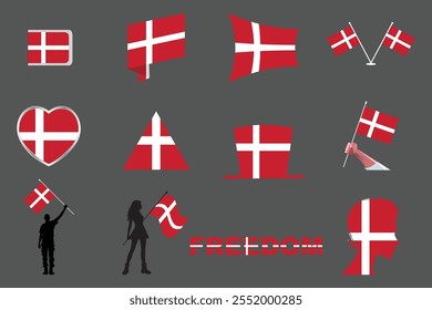 Flag of Denmark Set, Original and simple Denmark flag Bundle, vector illustration of Denmark flag Collection
