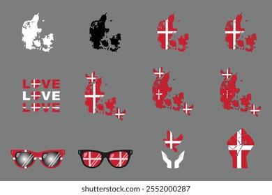 Flag of Denmark Set, Original and simple Denmark flag Bundle, vector illustration of Denmark flag Collection
