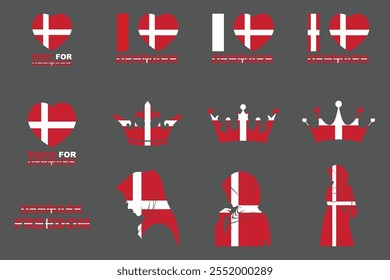 Flag of Denmark Set, Original and simple Denmark flag Bundle, vector illustration of Denmark flag Collection
