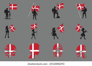 Flag of Denmark Set, Original and simple Denmark flag Bundle, vector illustration of Denmark flag Collection
