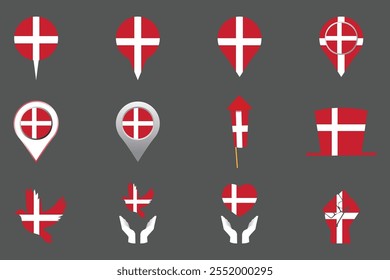 Flag of Denmark Set, Original and simple Denmark flag Bundle, vector illustration of Denmark flag Collection
