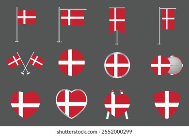 Flag of Denmark Set, Original and simple Denmark flag Bundle, vector illustration of Denmark flag Collection
