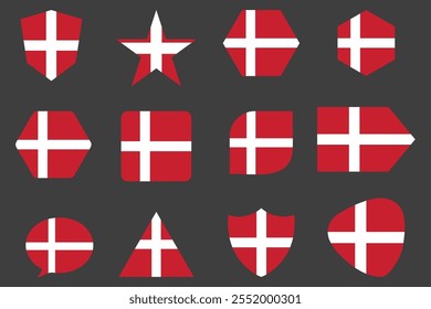 Flag of Denmark Set, Original and simple Denmark flag Bundle, vector illustration of Denmark flag Collection
