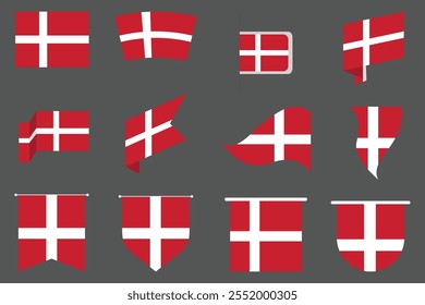 Flag of Denmark Set, Original and simple Denmark flag Bundle, vector illustration of Denmark flag Collection
