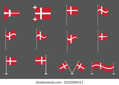 Flag of Denmark Set, Original and simple Denmark flag Bundle, vector illustration of Denmark flag Collection
