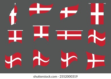 Flag of Denmark Set, Original and simple Denmark flag Bundle, vector illustration of Denmark flag Collection
