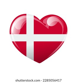Bandera de Dinamarca en forma de corazón. Corazón con la bandera de Dinamarca. ilustración 3d, vector