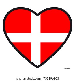 Flag of Denmark in the shape of Heart with contrasting contour, symbol of love for his country, patriotism, icon for Independence Day.
