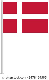 Flag of Denmark with silver pole flat icon isolated on white background.