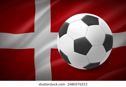 Flag of Denmark with soccer ball. National football team concept. 3d vector illustration
