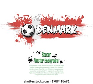 Flag of Denmark with soccer fans from blots paint on an isolated background. Design pattern on the football theme. Vector illustration
