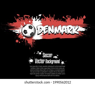 Flag of Denmark with soccer fans from blots paint on an isolated background. Design pattern on the football theme. Vector illustration