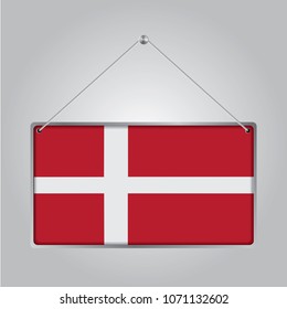 Flag of Denmark. The symbol of the state in the pennant hanging on the rope, 
rectangle hanging. Vector Illustration EPS10.