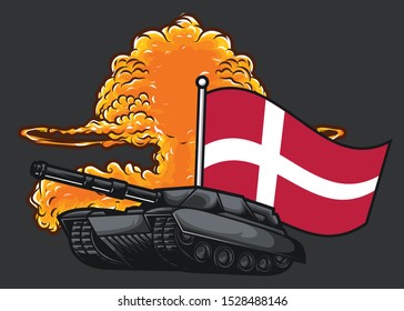 The flag of Denmark With Tank and Bomb Behind it Vector Illustrations - All elements on this template are editable with Vector Software