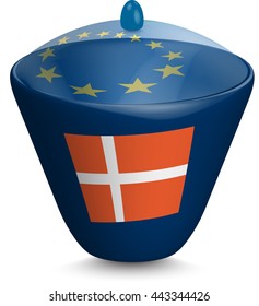 Flag of Denmark. Urn with a translucent cover. The symbol of the European Union. 3D illustration isolated on white background.