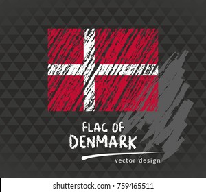 Flag of Denmark, vector chalk illustration on black background
