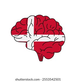 Flag of Denmark. Vector illustration of a combination of a human brain with a country flag on a white background.