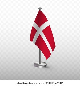 Flag of Denmark. Vector illustration of a flag with flagpole on a transparent background (PNG).