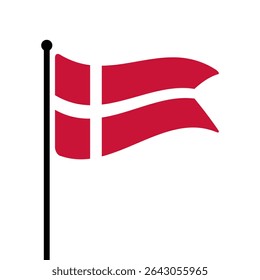 Flag of Denmark. Denmark flag vector illustration icon design. Fluttering flagpole flag.