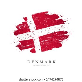 Flag of Denmark. Vector illustration on a white background. Brush strokes are drawn by hand. Independence Day.