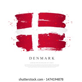 Flag of Denmark. Vector illustration on a white background. Brush strokes are drawn by hand. Independence Day.