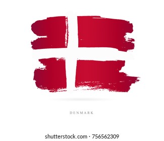 Flag of Denmark. Vector illustration on white background. Beautiful brush strokes. Abstract concept. Elements for design.
