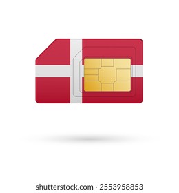 Flag of Denmark. Vector illustration of SIM Card with flag on white background