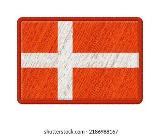 Flag Of Denmark. Vector Photo Realistic Embroidery Patches Isolated On White Background. 