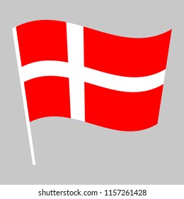 Flag of Denmark waving on the stick . Symbol of Independence Day, souvenir soccer game banner, language button, icon.