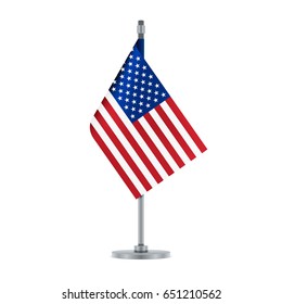 Flag Design. American Flag Hanging On The Metallic Pole. Isolated Template For Your Designs. Vector Illustration.