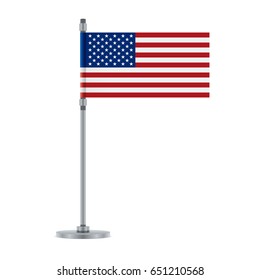 Flag design. American flag on the metallic pole. Isolated template for your designs. Vector illustration.