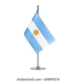 Flag design. Argentinian flag hanging on the metallic pole. Isolated template for your designs. Vector illustration.