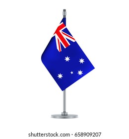 Flag design. Australian flag hanging on the metallic pole. Isolated template for your designs. Vector illustration.