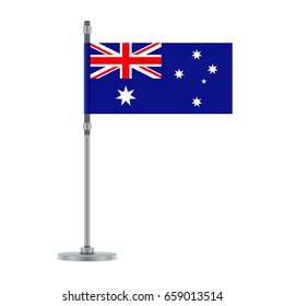 Flag design. Australian flag on the metallic pole. Isolated template for your designs. Vector illustration.