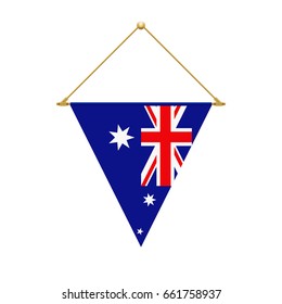 Flag design. Australian triangle flag hanging. Isolated template for your designs. Vector illustration.