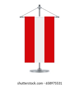 Flag design. Austrian flag on the metallic cross pole. Isolated template for your designs. Vector illustration.