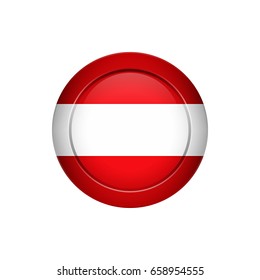 Flag design. Austrian flag on the round button. Isolated template for your designs. Vector illustration.