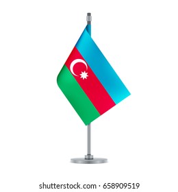 Flag design. Azerbaijan flag hanging on the metallic pole. Isolated template for your designs. Vector illustration.