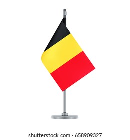 Flag design. Belgian flag hanging on the metallic pole. Isolated template for your designs. Vector illustration.