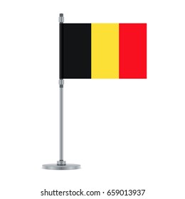 Flag design. Belgian flag on the metallic pole. Isolated template for your designs. Vector illustration.