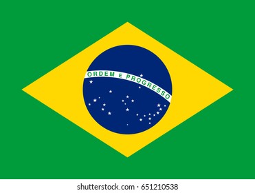 Flag design. Brazilian flag on the white background, isolated flat layout for your designs. Vector illustration.