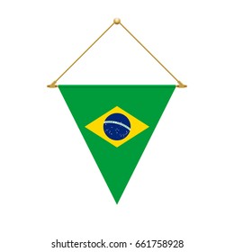 Flag design. Brazilian triangle flag hanging. Isolated template for your designs. Vector illustration.