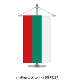 Flag design. Bulgarian flag on the metallic cross pole. Isolated template for your designs. Vector illustration.